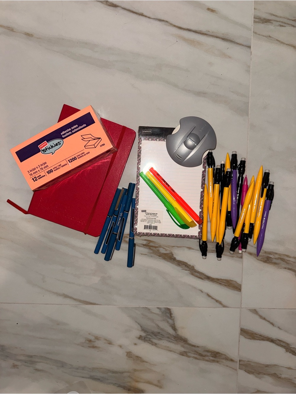Assorted Office Supplies Bundle - multicolored sticky notes, mechanical pencil..